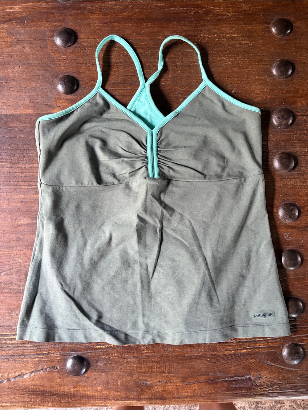 Patagonia Olive Green Camisole with Mint Trim